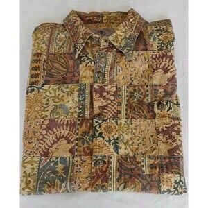 Vtg Territory Ahead Patchwork Shirt Men’s L/XL Tan Boho Festival Outdoor EUC